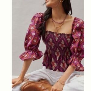 Conditions Apply Smocked Sweetheart Blouse